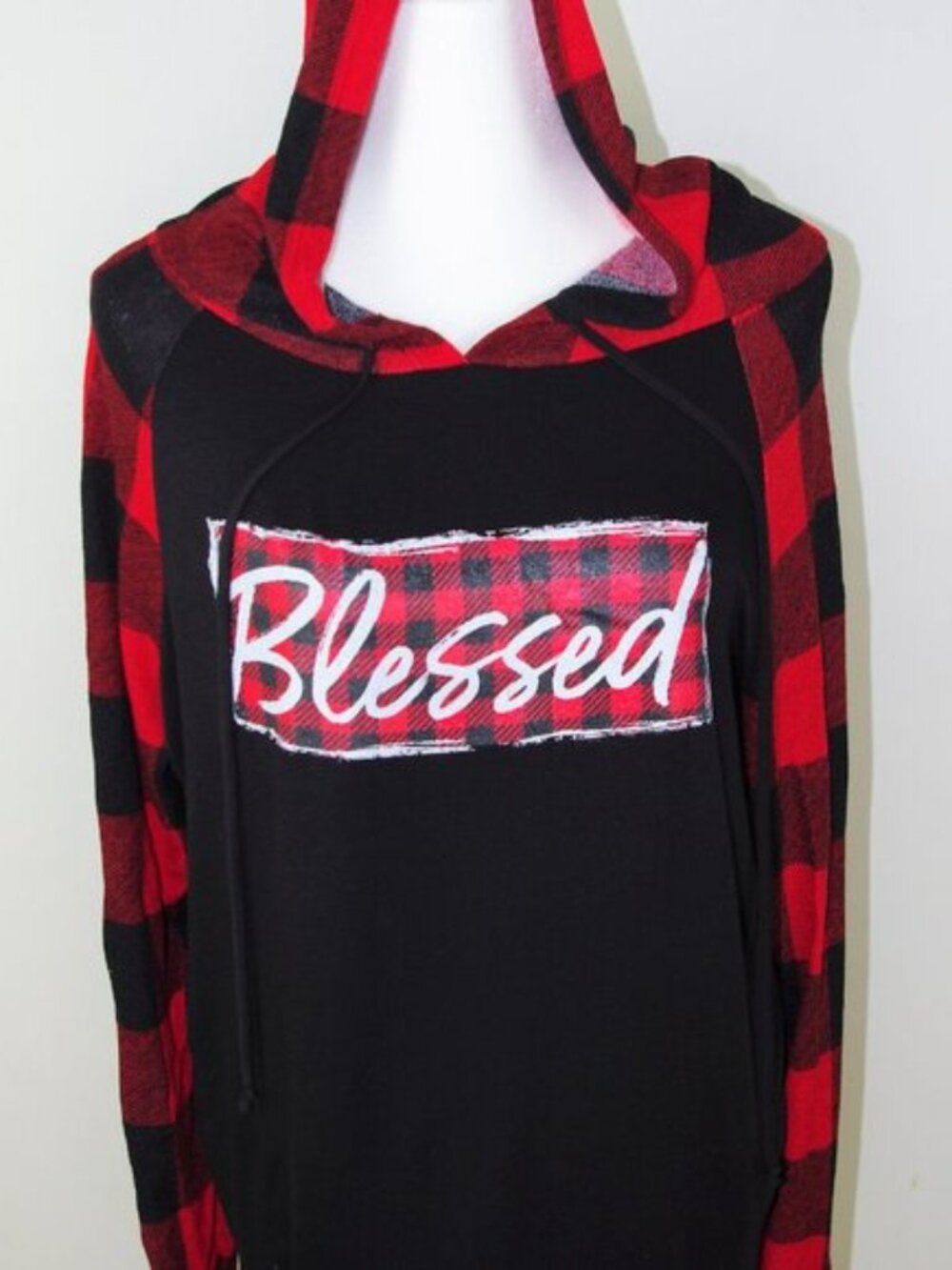 Women’s Country 3xl Plaid Blessed Hoodie Kangaroo Pocket Eighty Eight 88